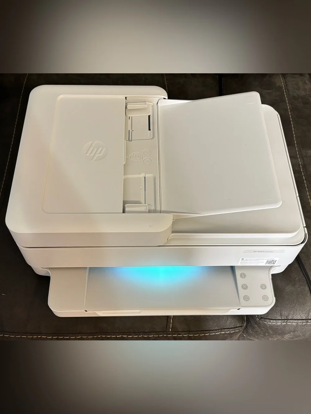 HP ENVY 6452e Printer in Light Gray with Blue Accent